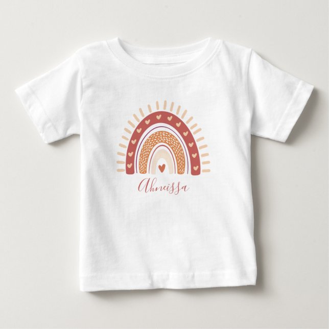 T-shirt Pour Bébé Chic Cute Bohemian Terracotta Rainbow Name (Devant)