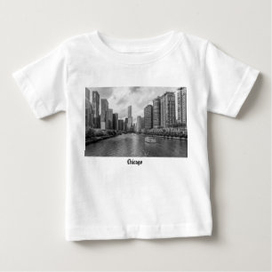 T-shirt Pour Bébé Chicago River Et Trump Tower Grayscale Baby Shirt