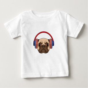 T-shirt Pour Bébé Chien à la musique avec casque