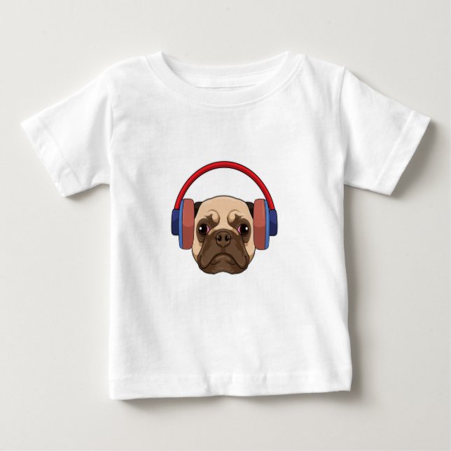 T-shirt Pour Bébé Chien à la musique avec casque (Devant)