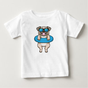 T-shirt Pour Bébé Chien à la natation avec anneau de natation