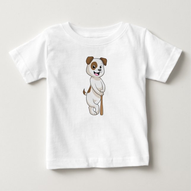 T-shirt Pour Bébé Chien au baseball avec batte de baseball (Devant)