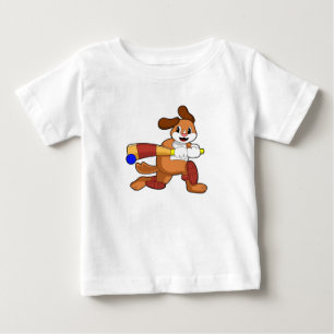 T-shirt Pour Bébé Chien au cricket avec batte de cricket