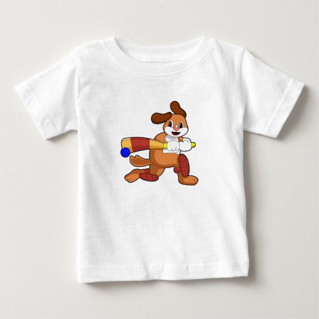 T-shirt Pour Bébé Chien au cricket avec batte de cricket (Devant)
