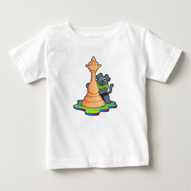 T-shirt Pour Bébé Chien aux échecs avec pièce d&#x27;échecs Queen (Devant)