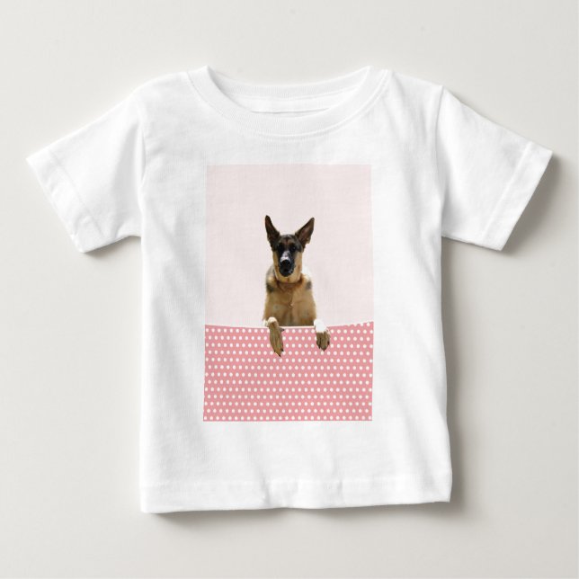T-shirt Pour Bébé Chien berger allemand Pois roses (Devant)