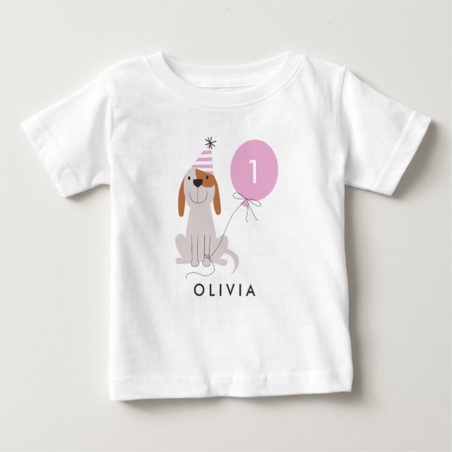 T-shirt Pour Bébé Chien chiot fille d'anniversaire | Ajouter un nom  (Devant)