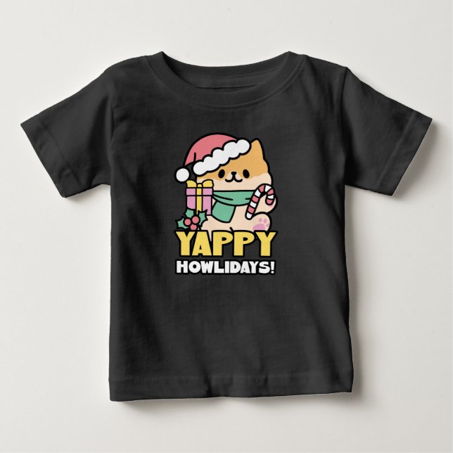 T-shirt Pour Bébé Chien de Noël mignon - Yappy Howlidays (Devant)