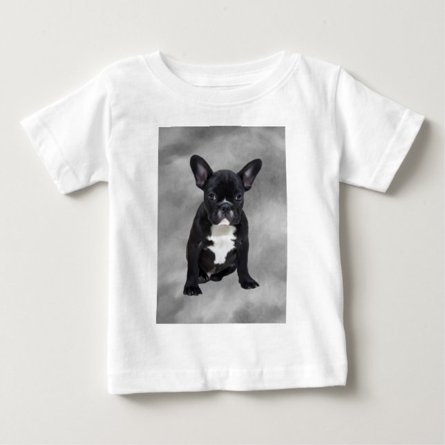 T-shirt Pour Bébé Chien de taureau français assis aquarelle peinture (Devant)