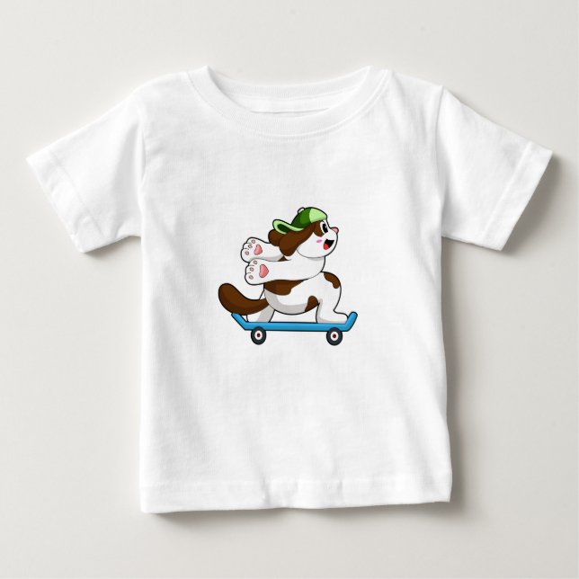T-shirt Pour Bébé Chien en Skate avec Skateboard (Devant)
