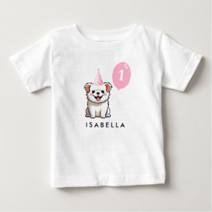 T-shirt Pour Bébé Chien mignon Anniversaire Fille rose Balloon