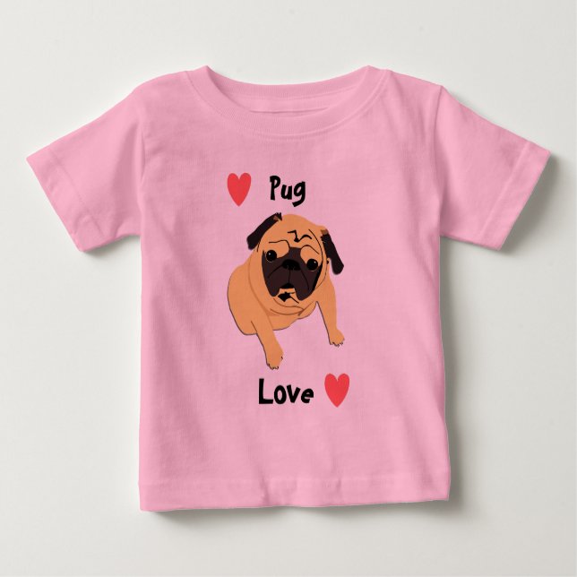 T-shirt Pour Bébé Chien mignon d'amour de carlin (Devant)