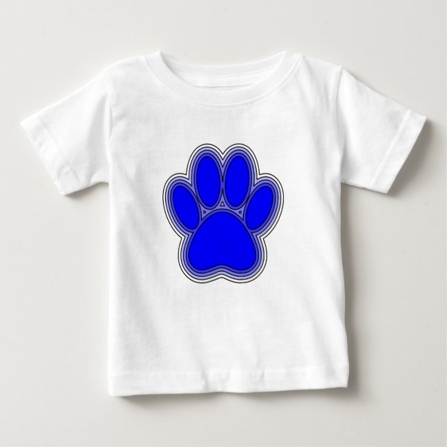 T-shirt Pour Bébé Chien Paw En Bleu Avec Contours (Devant)