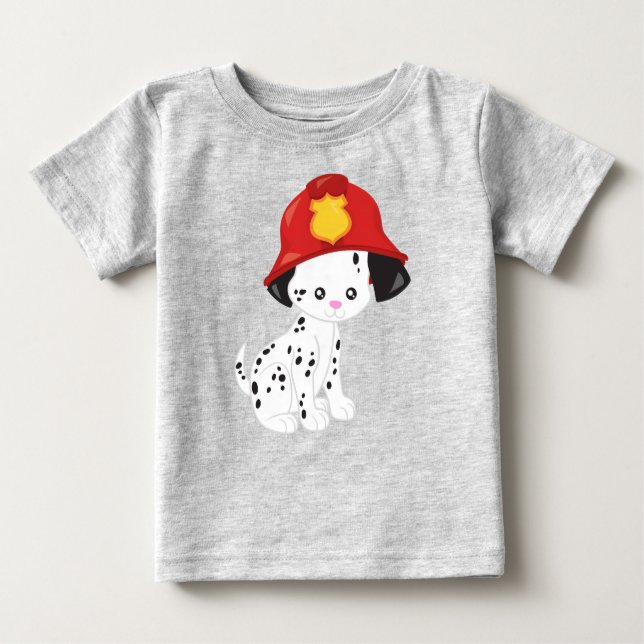 T-shirt Pour Bébé Chien pompier, Pompier, Dalmatien, Chien mignon (Devant)