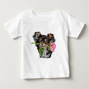 T-shirt Pour Bébé Chien romantique avec T-shirt bébé Rose