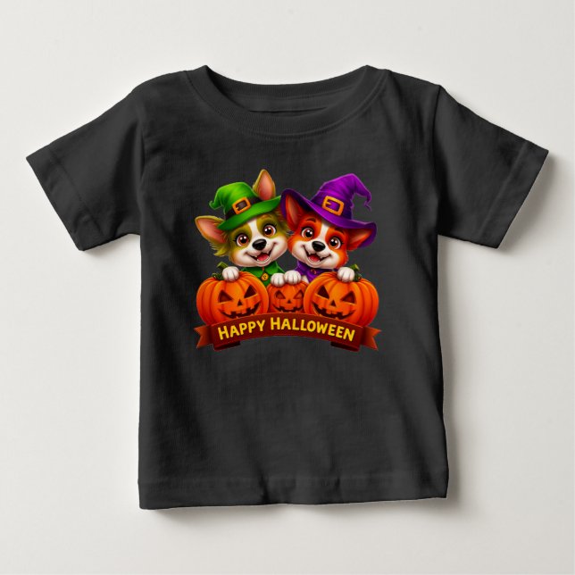 T-shirt Pour Bébé Chiens adorables en costumes d'Halloween (Devant)