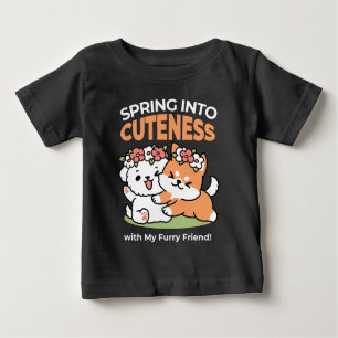 T-shirt Pour Bébé Chiens de jeu avec Flower Crowns - Fun Spring Them
