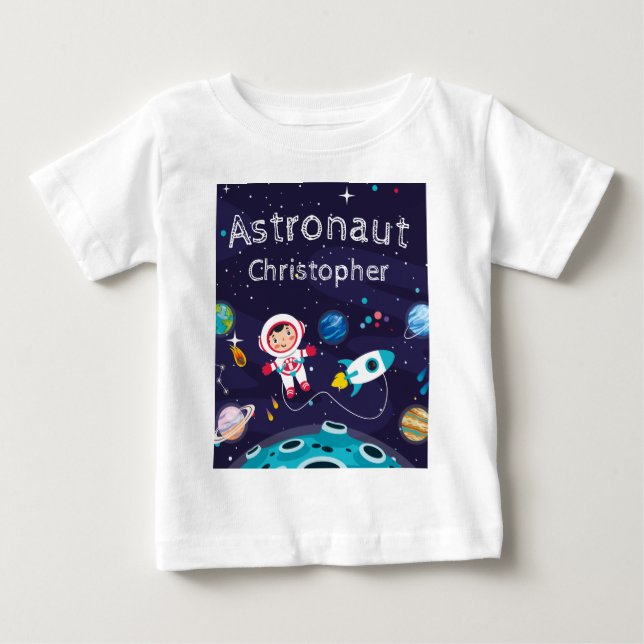 T-shirt Pour Bébé  child on the moon, monogrammed name (Devant)