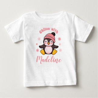 T-shirt Pour Bébé Chillin avec nom mignon Penguin Noël d'hiver