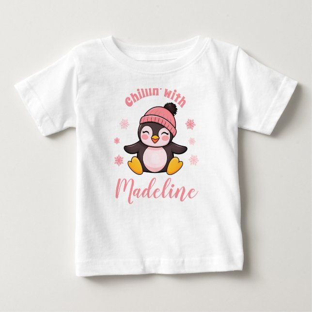 T-shirt Pour Bébé Chillin avec nom mignon Penguin Noël d'hiver (Devant)
