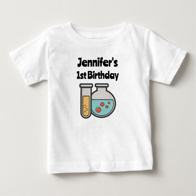 T-shirt Pour Bébé Chimie Tube d'essai et bécher 1er anniversaire (Devant)