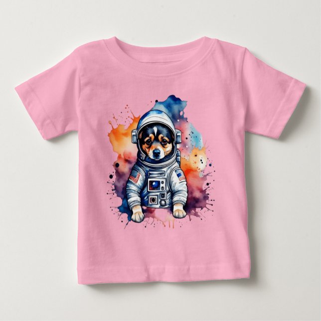 T-shirt Pour Bébé chiot astronaute chien de l'espace mignon (Devant)