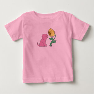 T-shirt Pour Bébé chiot et fleur roses