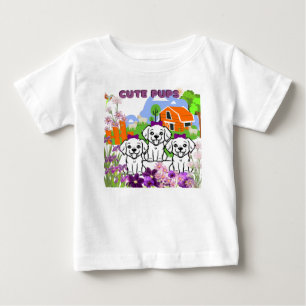 T-shirt Pour Bébé Chiots Et Fleurs