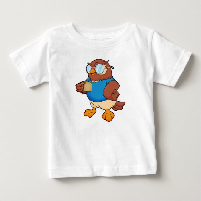 T-shirt Pour Bébé Chouette avec tasse de café (Devant)