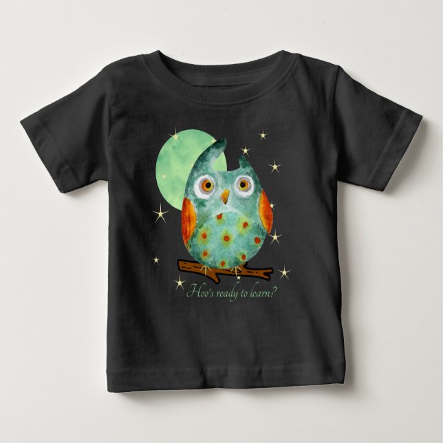 T-shirt Pour Bébé Chouette blanche Aquarelle Style Nom École sur le  (Devant)