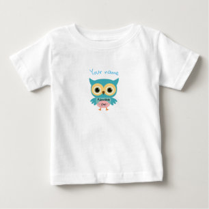 T-shirt Pour Bébé Chouette bleue personnalisée blanche