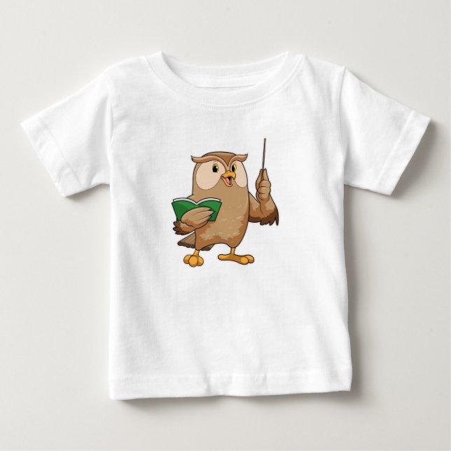 T-shirt Pour Bébé Chouette comme enseignant avec livre et pointeur (Devant)
