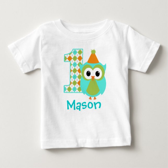 T-shirt Pour Bébé Chouette personnalisable Boy Chemise de premier an (Devant)