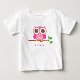 T-shirt Pour Bébé Chouette Rose Cute Sur Branche Bébé Fille Personna