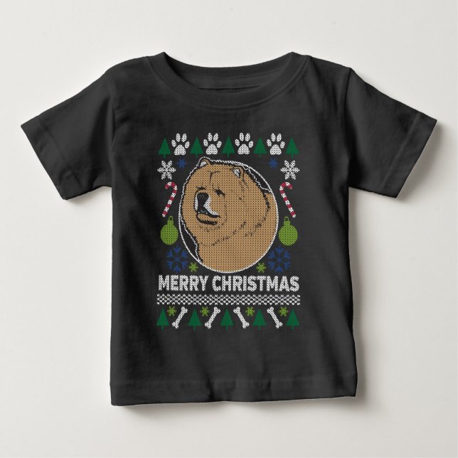 T-shirt Pour Bébé Chow Chow Chien race laide pull de Noël (Devant)