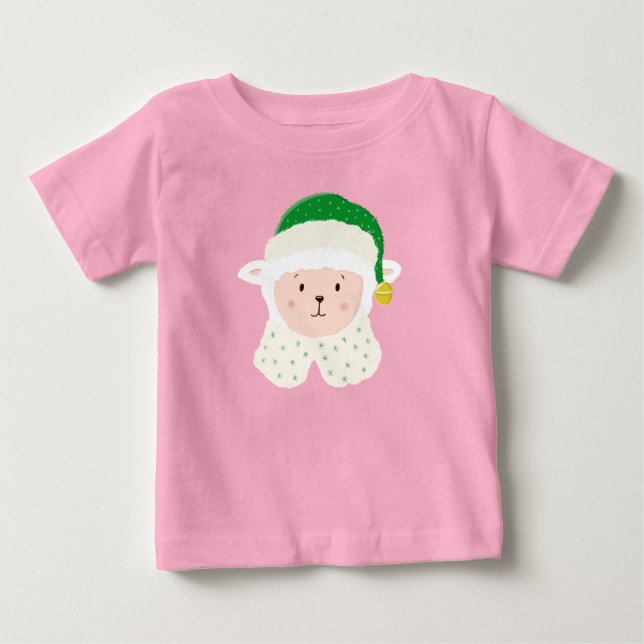 T-shirt Pour Bébé Christmas Baby Sheep Wearing Elf Hat (Devant)