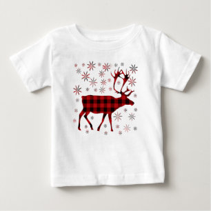 T-shirt Pour Bébé Christmas Moose, Deer, elk, caribou, red plaids