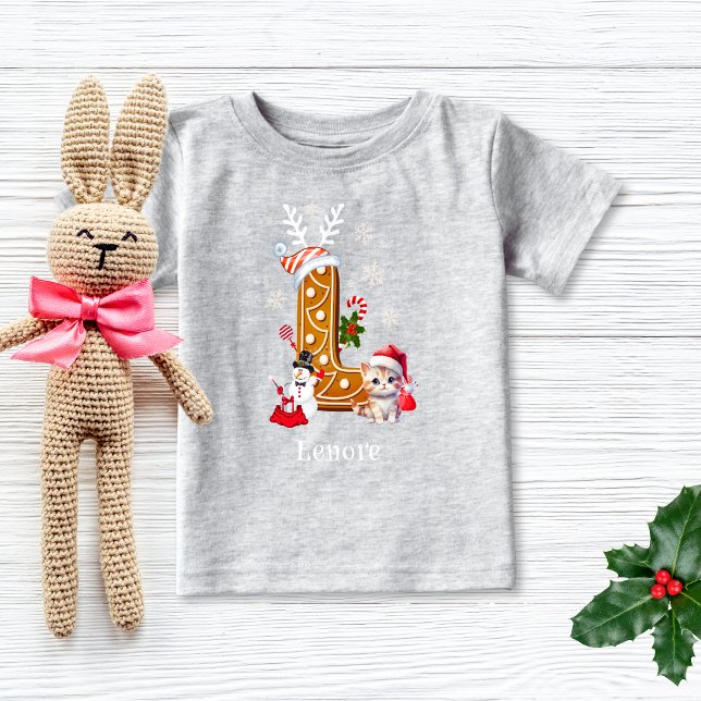 T-shirt Pour Bébé Christmas Père Noël Gingerbread Nom Lettre L Girl (Créateur téléchargé)
