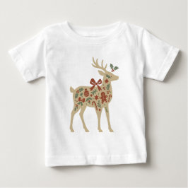 T-shirt Pour Bébé Christmas Reindeer Floral Art