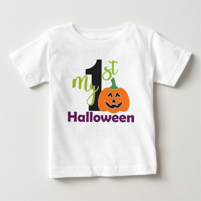 T-shirt Pour Bébé Citrouille mignon, 1er Halloween (Devant)