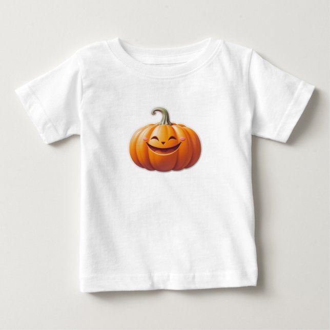 T-shirt Pour Bébé Citrouille souriant mignon - Caractère automne amu (Devant)