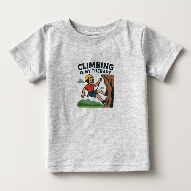 T-shirt Pour Bébé Climbing Is My Therapy Cartoon Rock Climber Design (Devant)
