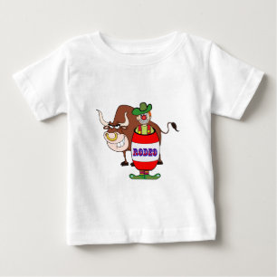 T-shirt Pour Bébé Clown Rodéo En Baril Et Taureau Caricature