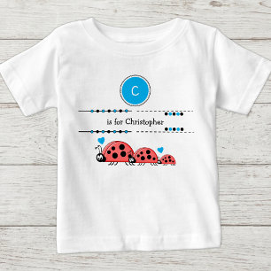 T-shirt Pour Bébé Coccinelles ajoutez nom noir et bleu