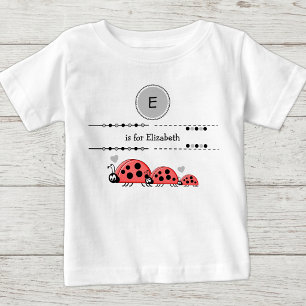 T-shirt Pour Bébé Coccinelles ajoutez nom noir et gris