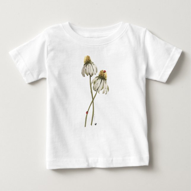 T-shirt Pour Bébé Coccinelles rouges sur image d'Echinacea (Devant)