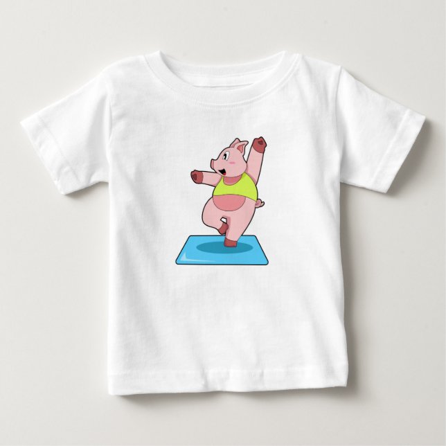 T-shirt Pour Bébé Cochon au yoga Fitness (Devant)