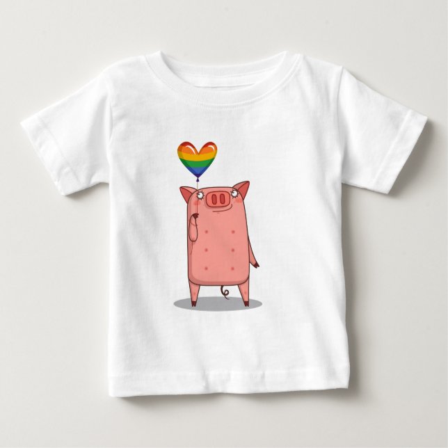 T-shirt Pour Bébé Cochon Avec Ballot Arc-En-Ciel (Devant)