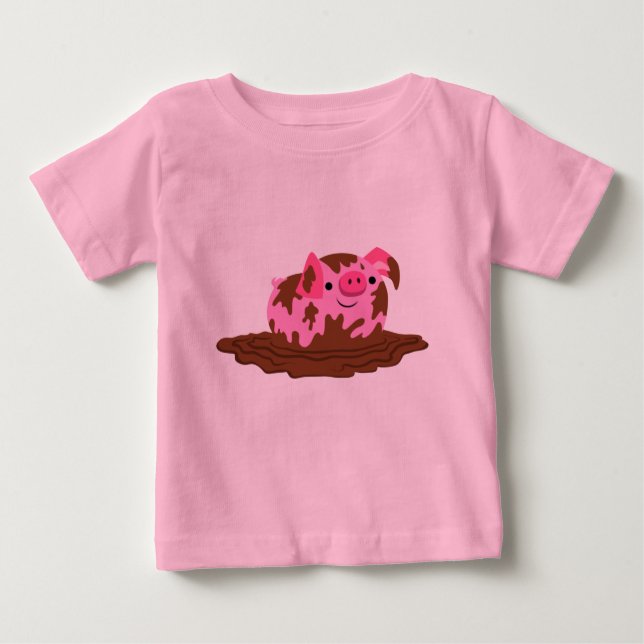 T-shirt Pour Bébé Cochon de dessin mignon dans la boue (Devant)