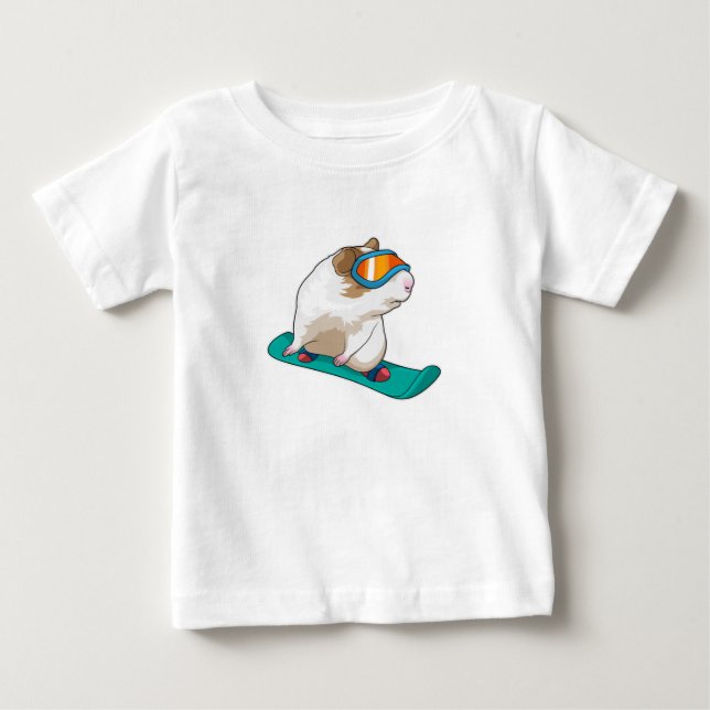 T-shirt Pour Bébé Cochon de Guinée Snowboard Snowboard (Devant)